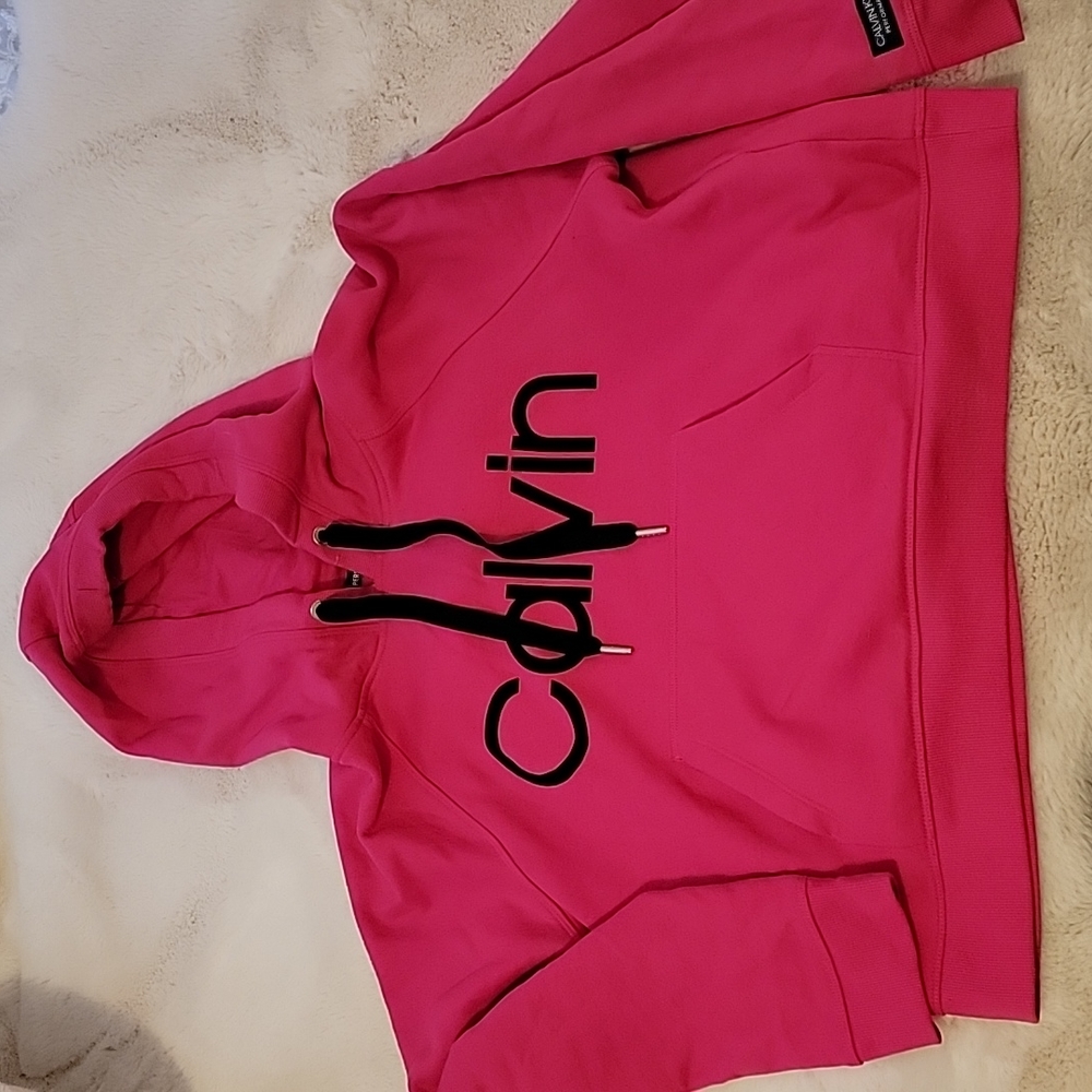 Womens Hot pink Calvin Klein hooded sweatshirt size large with pockets
